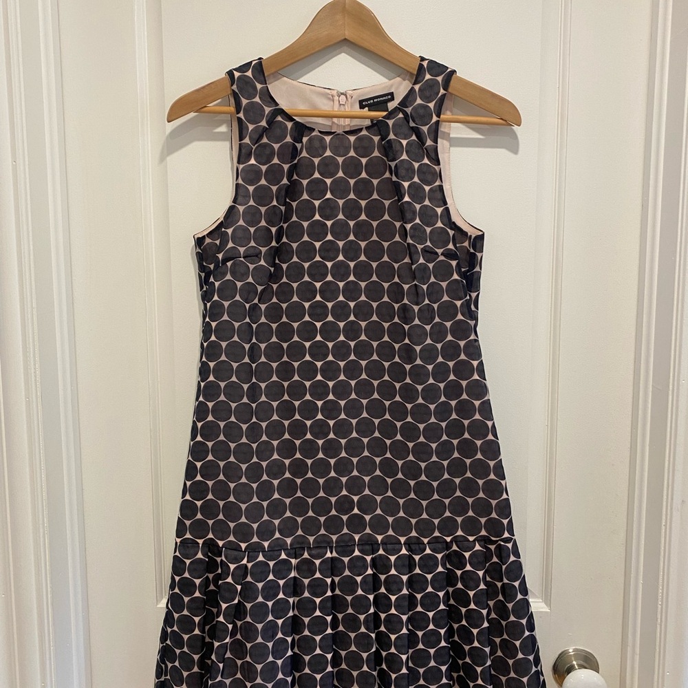 Club Monaco Retro Drop Waist Pink Dots Party Dress